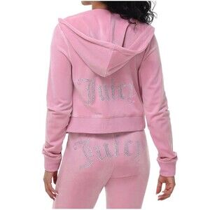 JUICY COUTURE Large Floral Bloom Pink Velour 2 Pc Tracksuit w Rhinestones Y2K